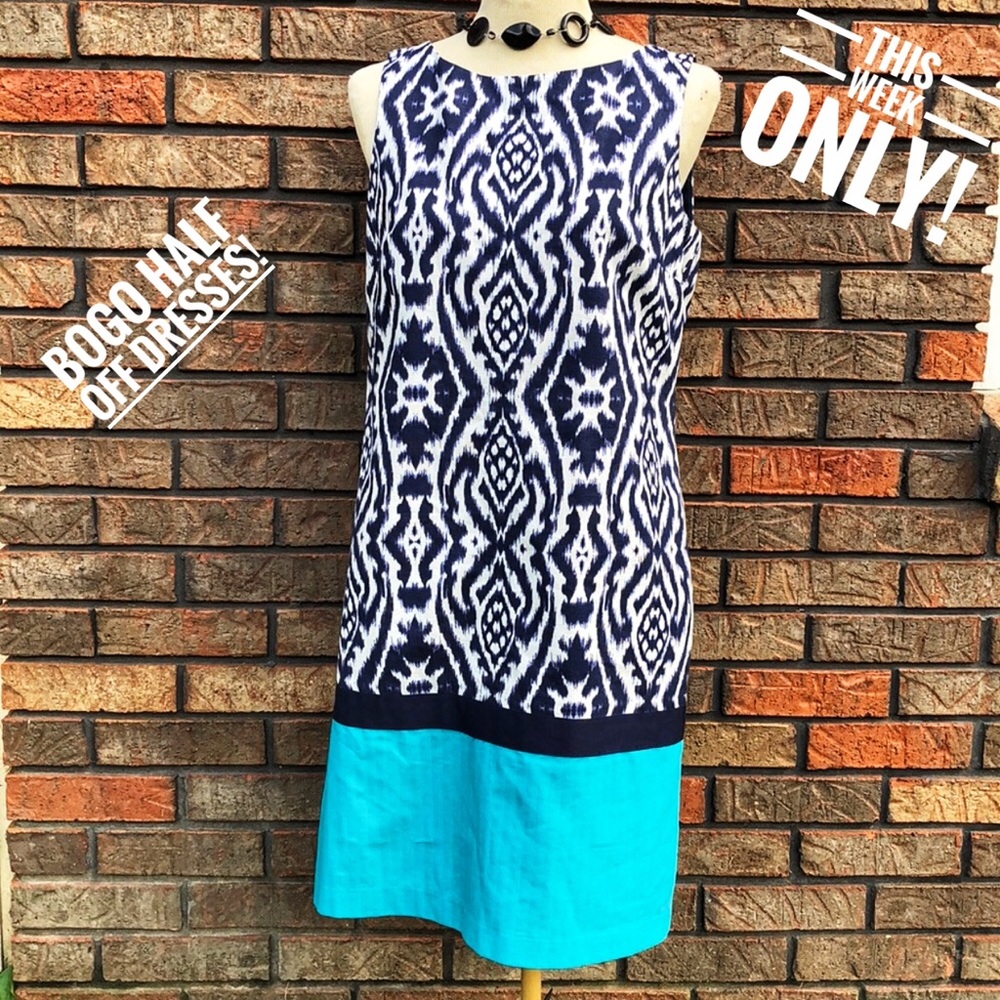 ANNE KLEIN COLOR BLOCK COTTON DRESS SIZE 8 lined